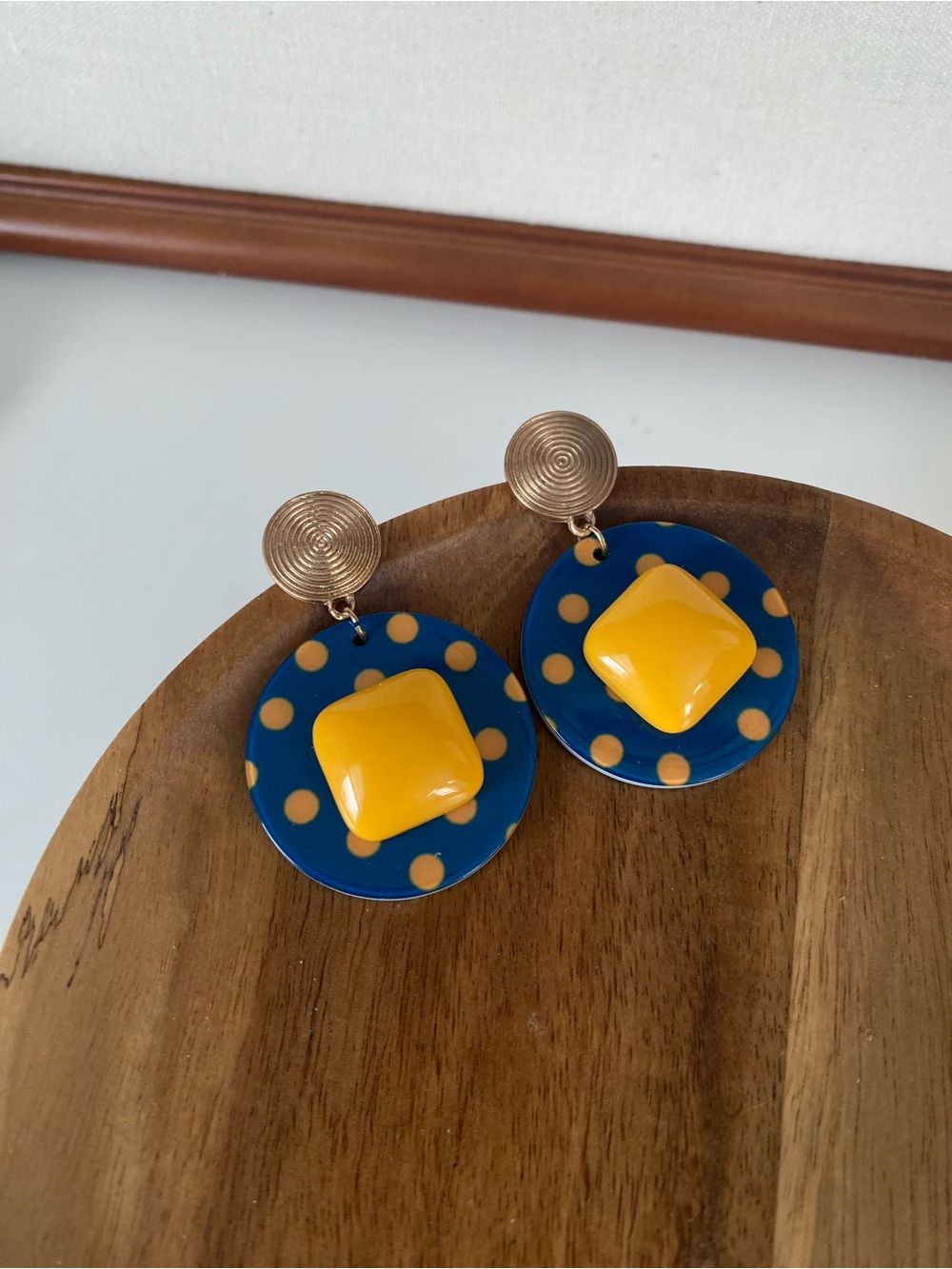 4/$15 Blue and Yellow Polka Dot Statement Earrings